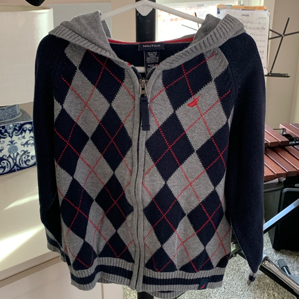 Boys S Nautical zip hooded argyle sweater